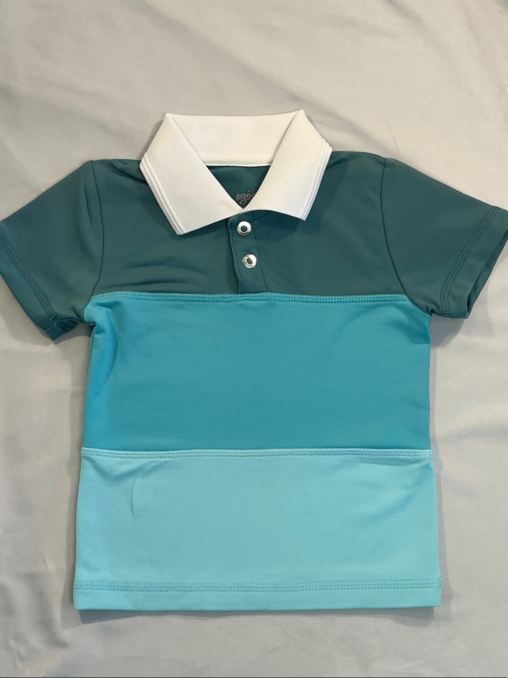 Agoo - LIKE NEW - Boys' Teal & Aqua Colourblock Polo with White Collar